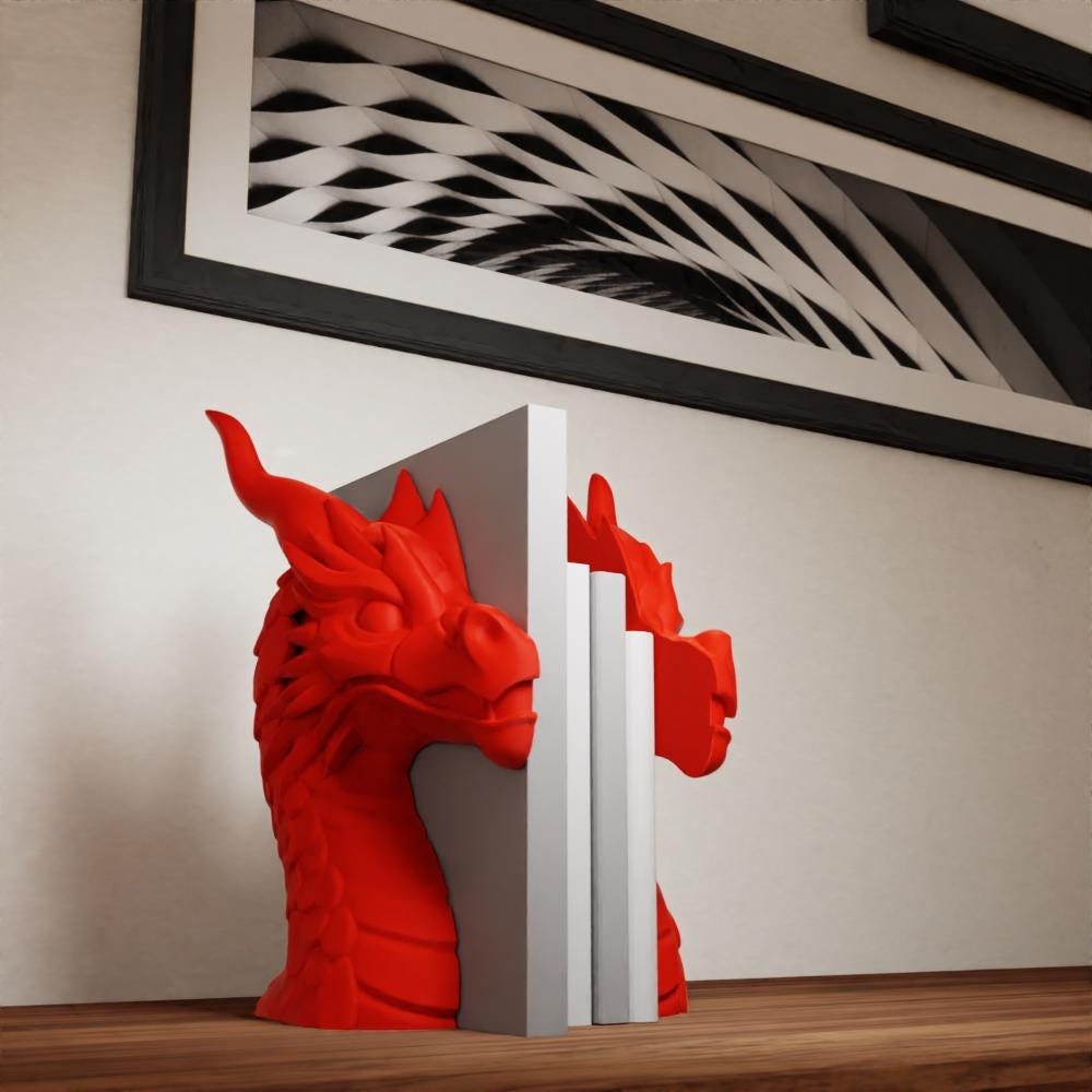 Dragon Book Holder – Fantasy-Themed 3D Printed Shelf Decor by Cubee x KrakenSTL
