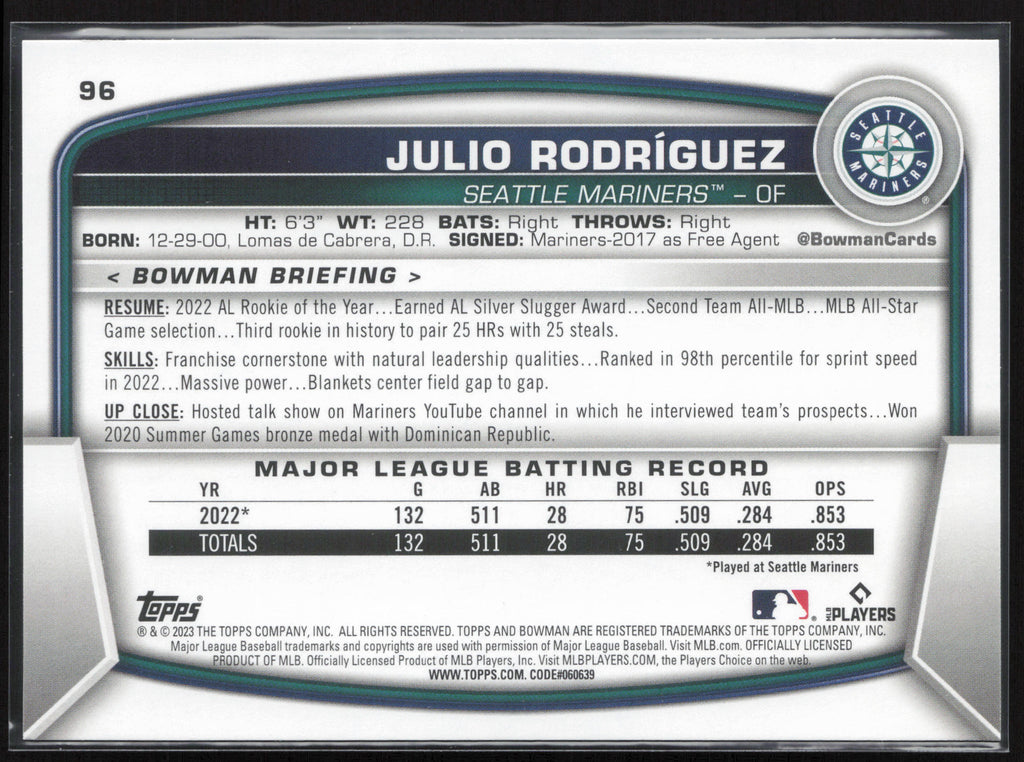 2023 Bowman #96 Julio Rodriguez