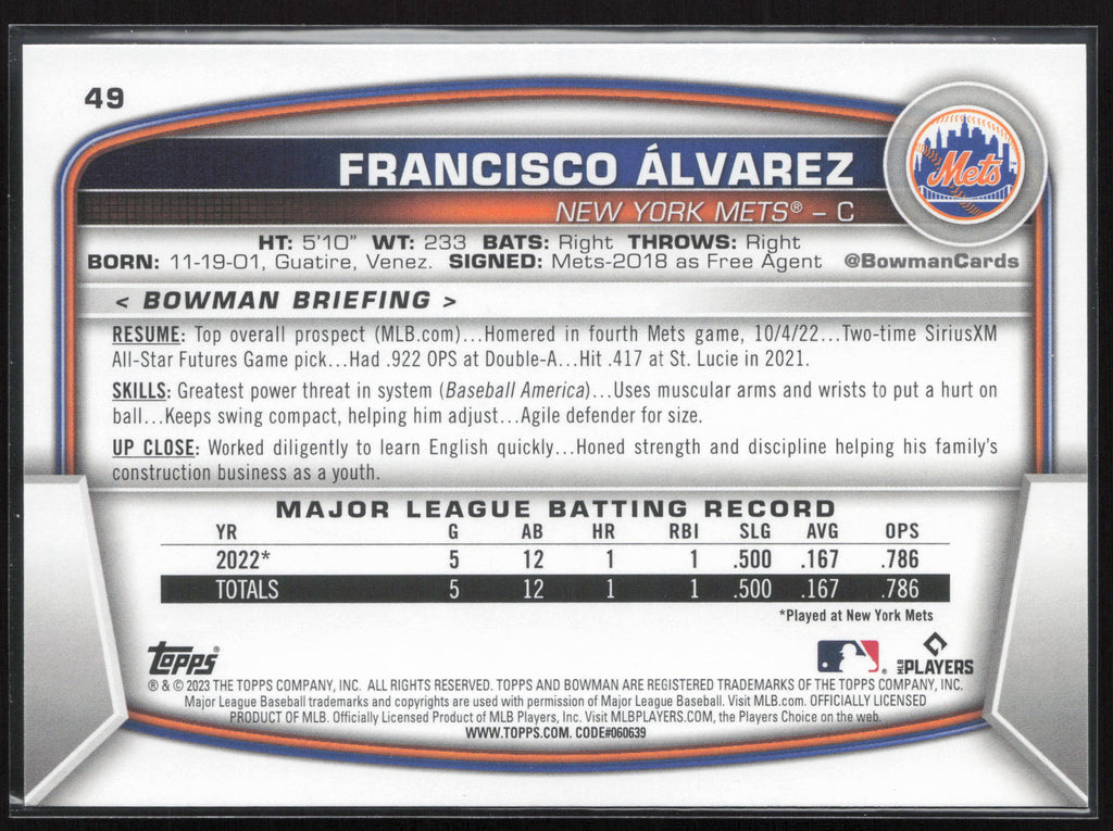 2023 Bowman #49 Francisco Alvarez