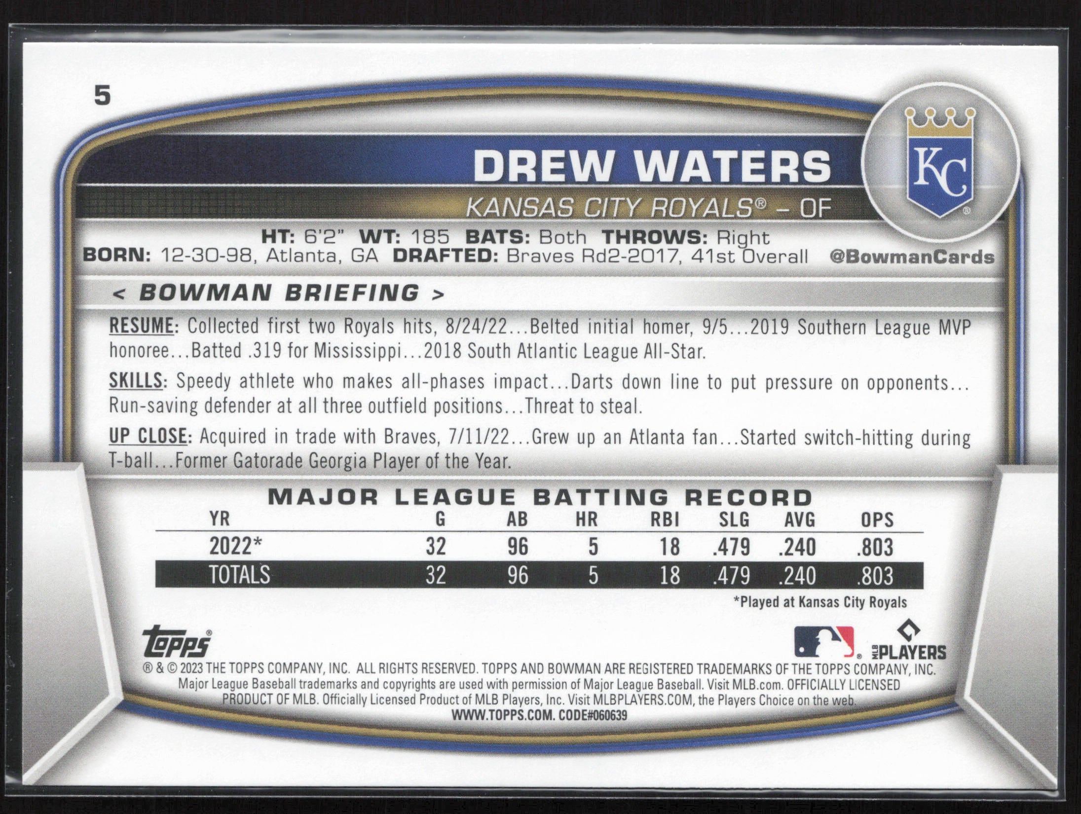 2023 Bowman #5 Drew Waters