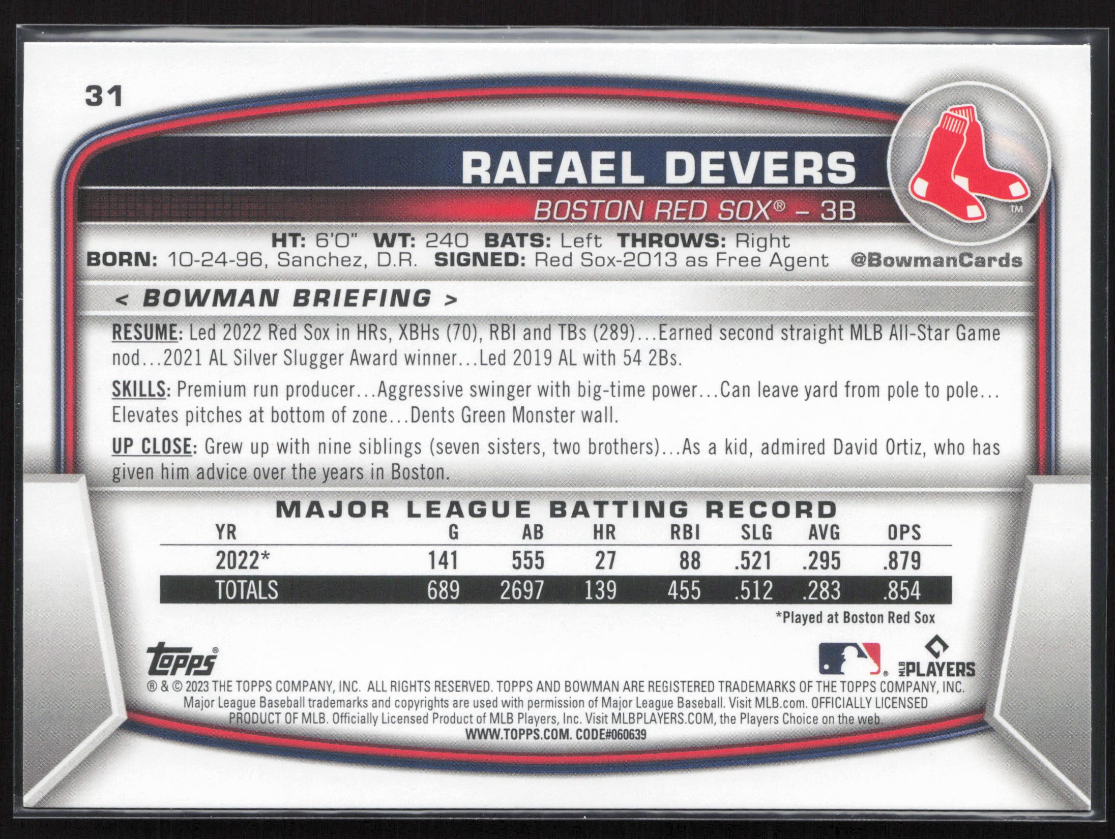 2023 Bowman #31 Rafael Devers