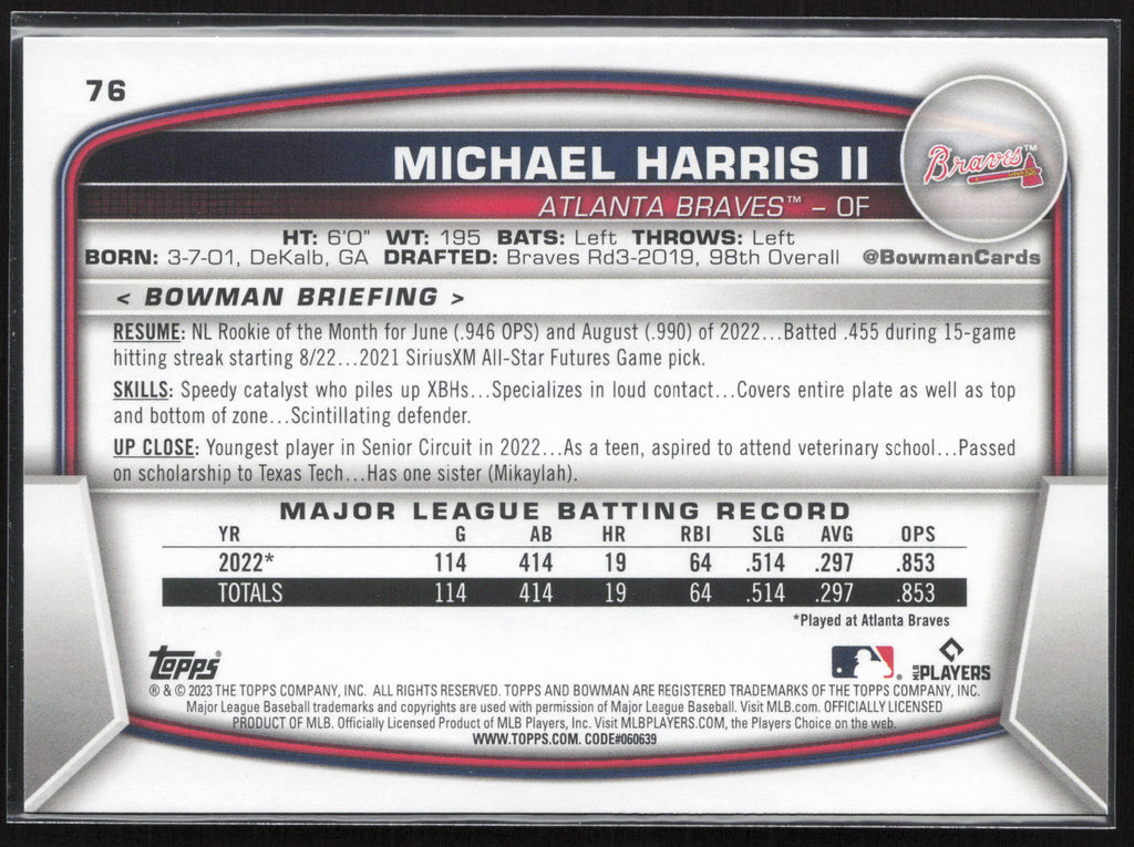 2023 Bowman #76 Michael Harris II