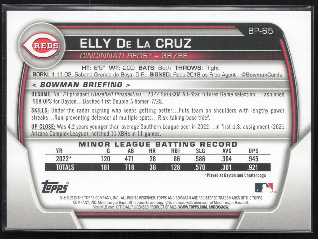 2023 Bowman #BP-65 Elly De La Cruz Prospects