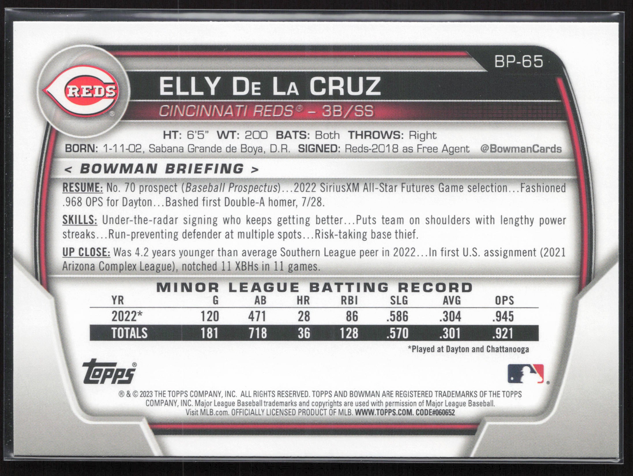 2023 Bowman #BP-65 Elly De La Cruz Prospects