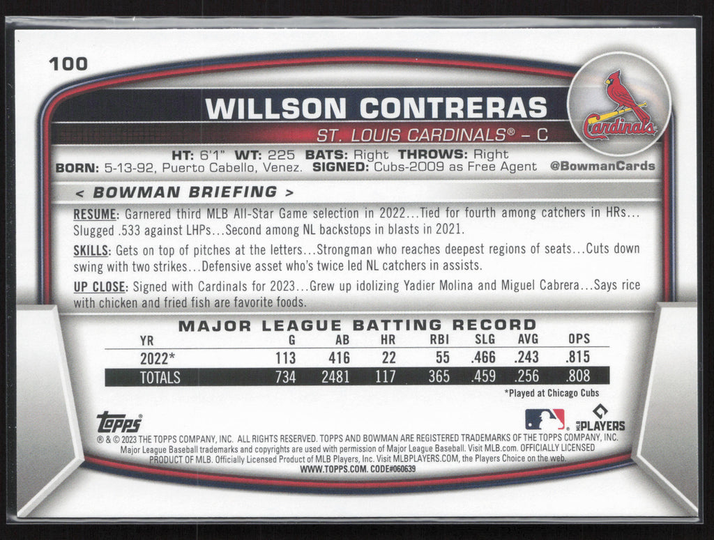2023 Bowman #100 Willson Contreras