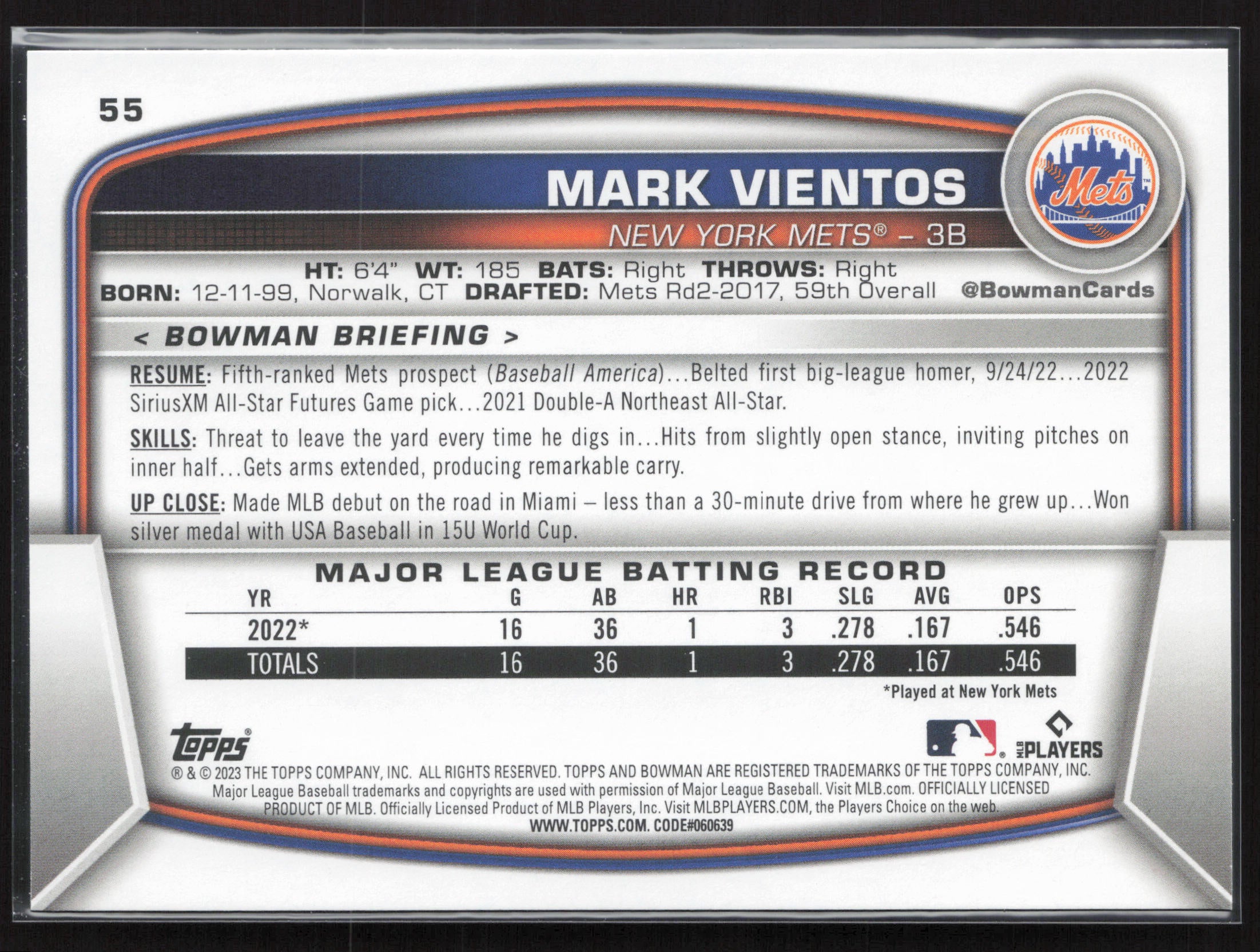 2023 Bowman #55 Mark Vientos