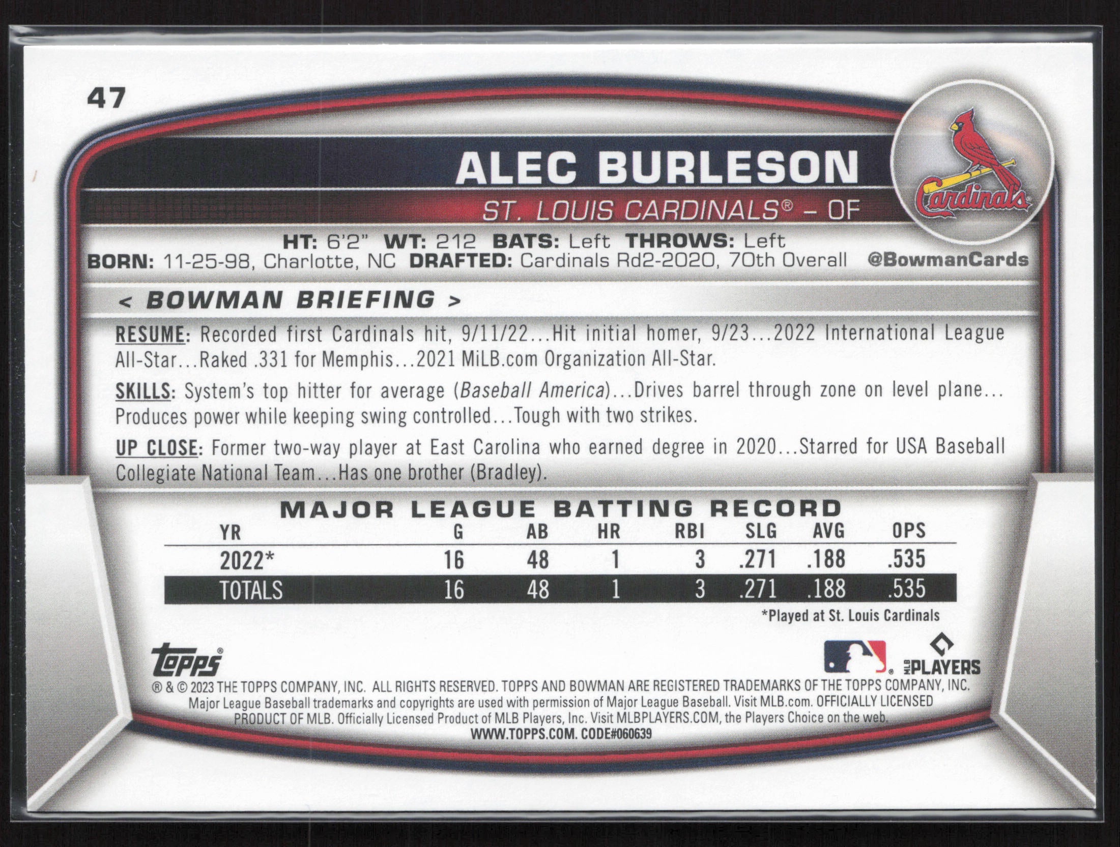 2023 Bowman #47 Alec Burleson
