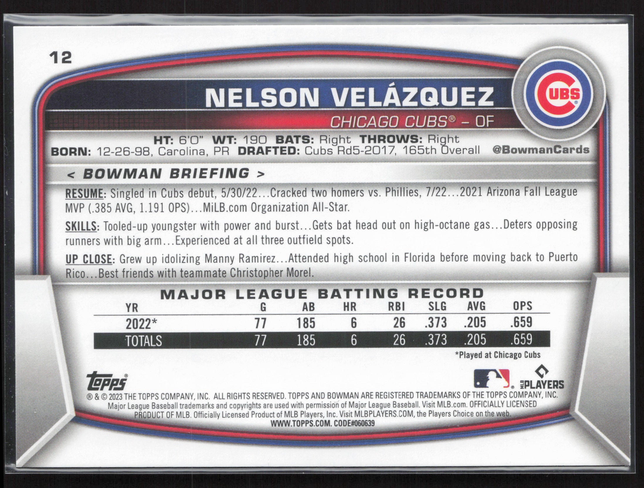2023 Bowman #12 Nelson Velazquez