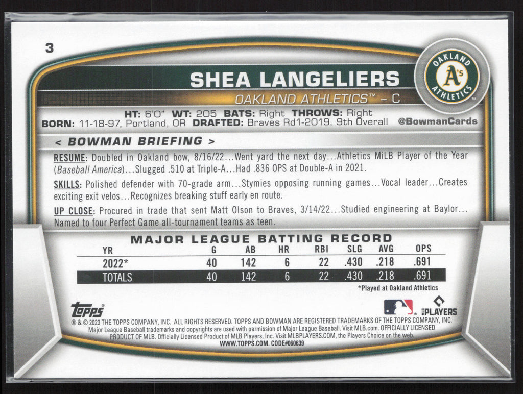 2023 Bowman #3 Shea Langeliers