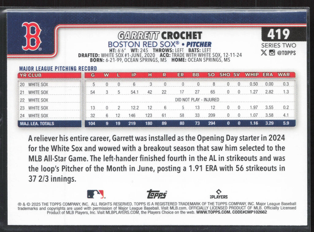 2025 Topps #419 Garrett Crochet