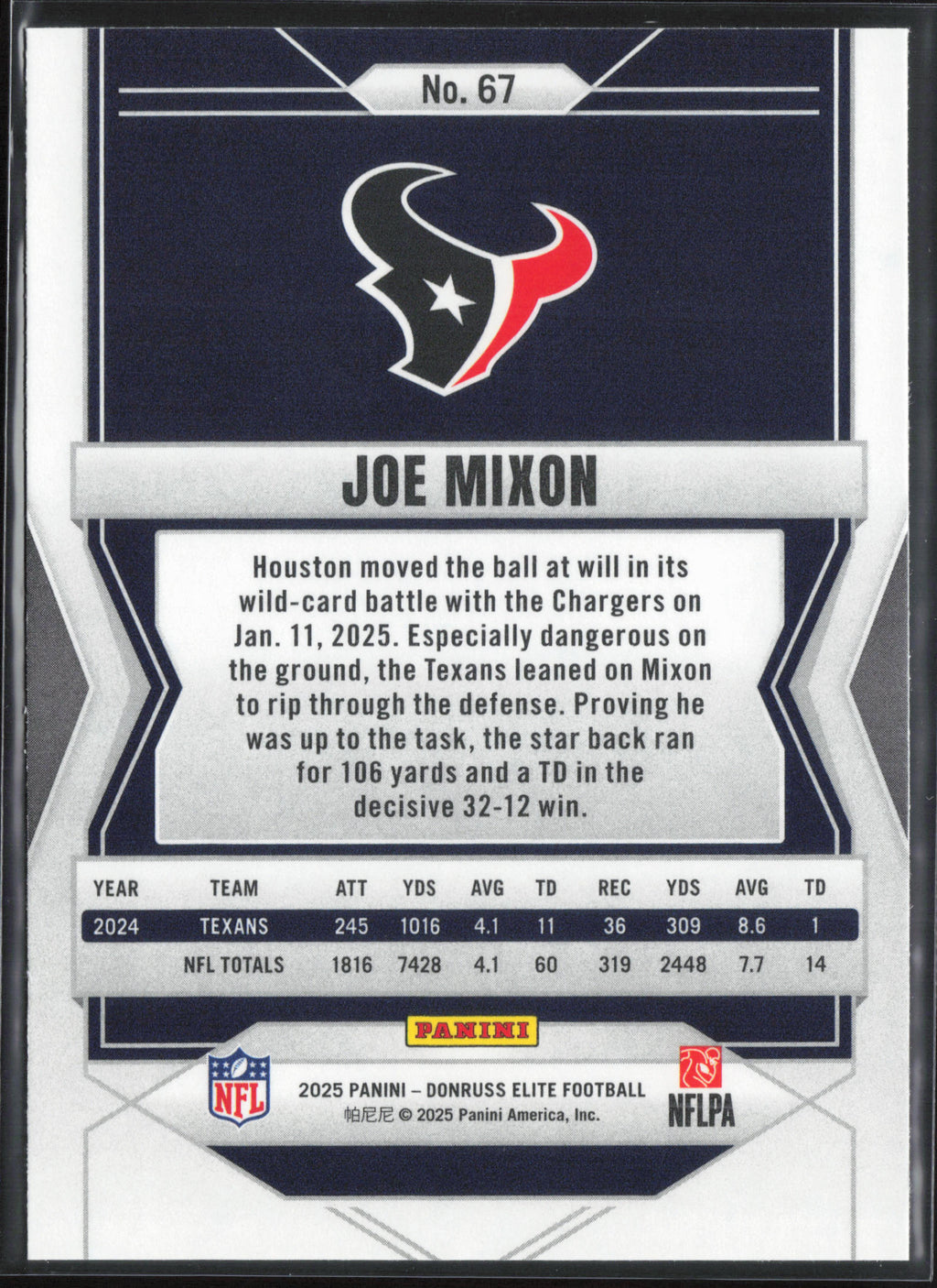 2025 Donruss Elite #67 Joe Mixon