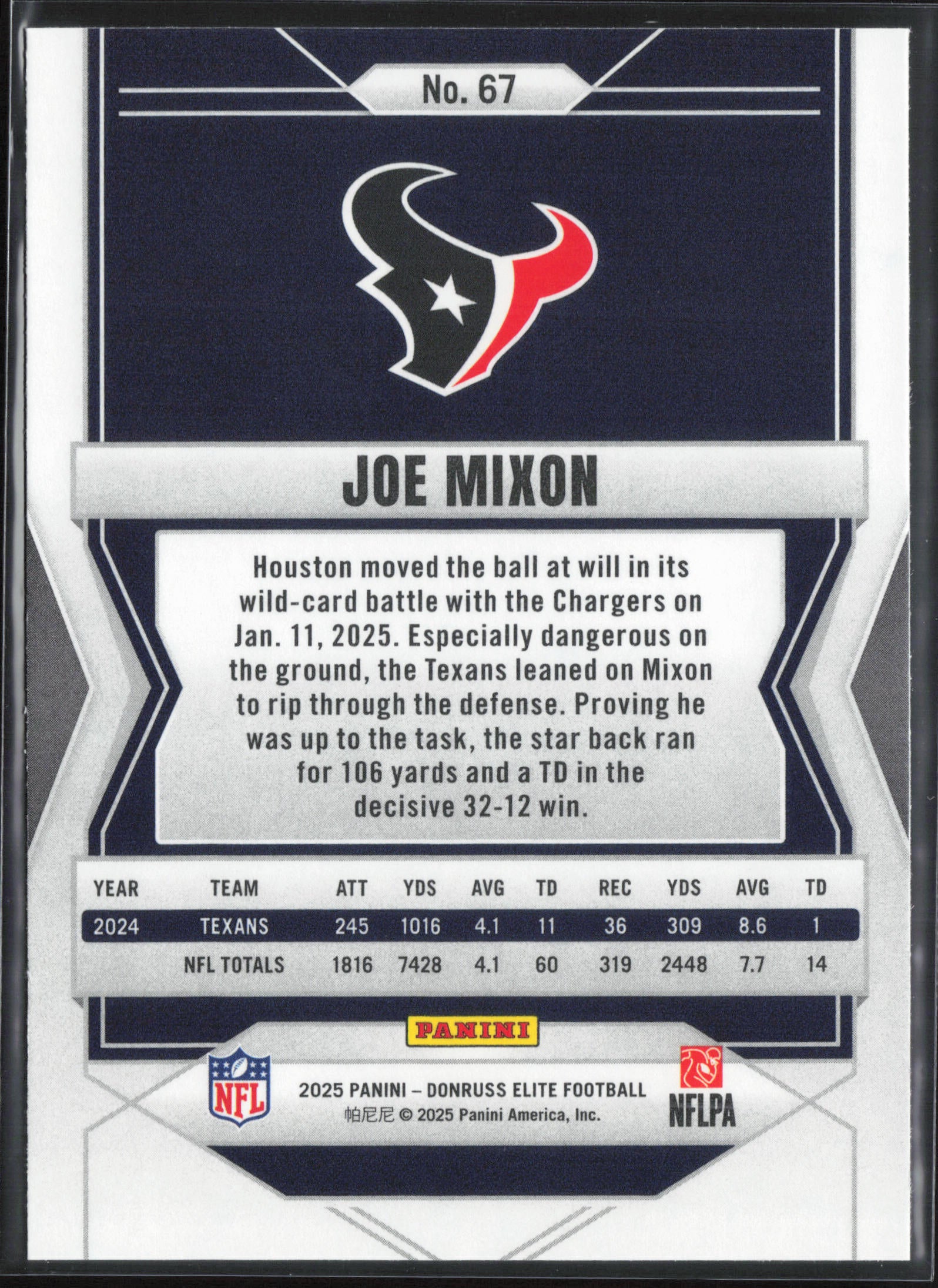 2025 Donruss Elite #67 Joe Mixon