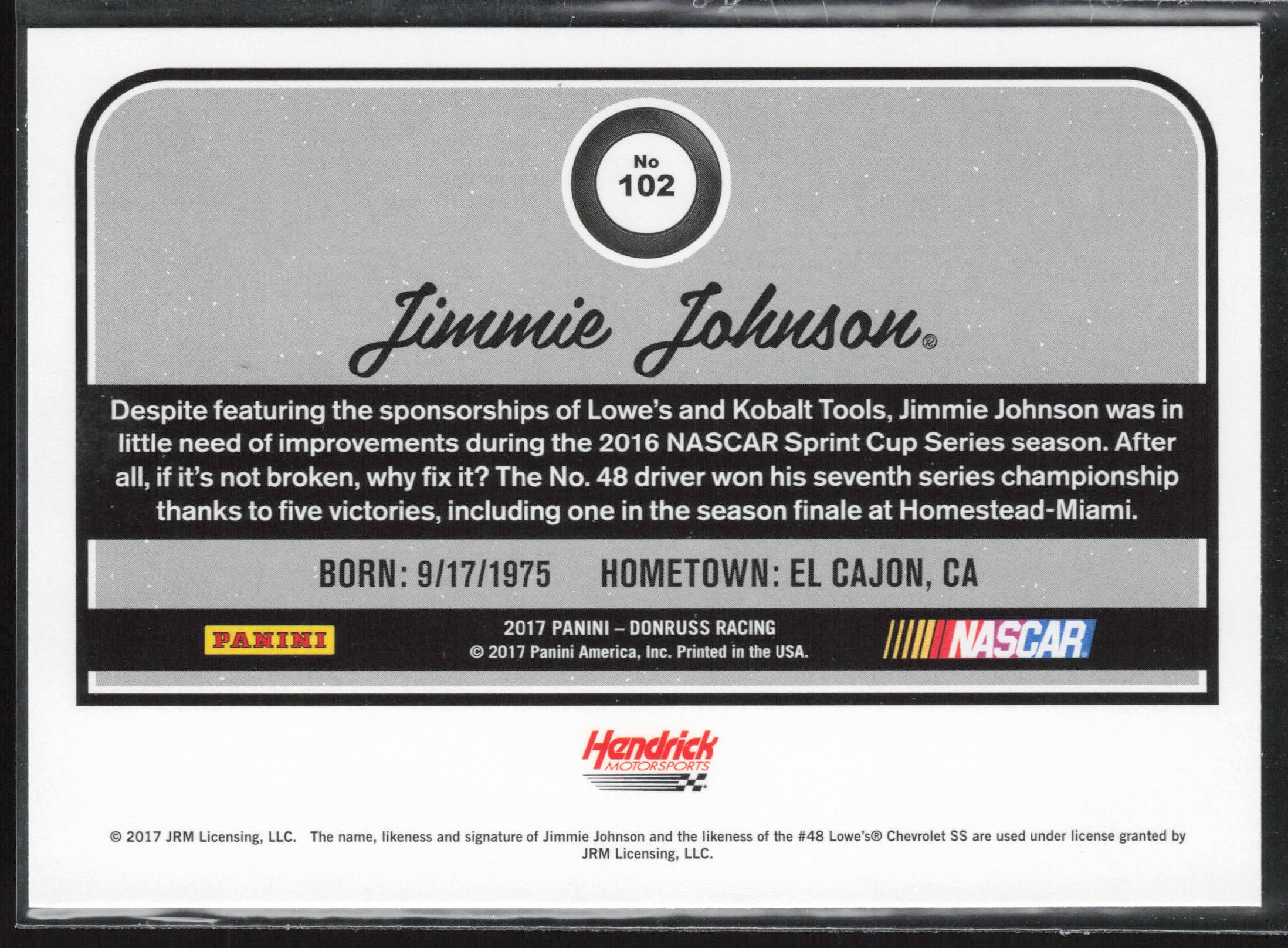 2017 Donruss #102 Jimmie Johnson