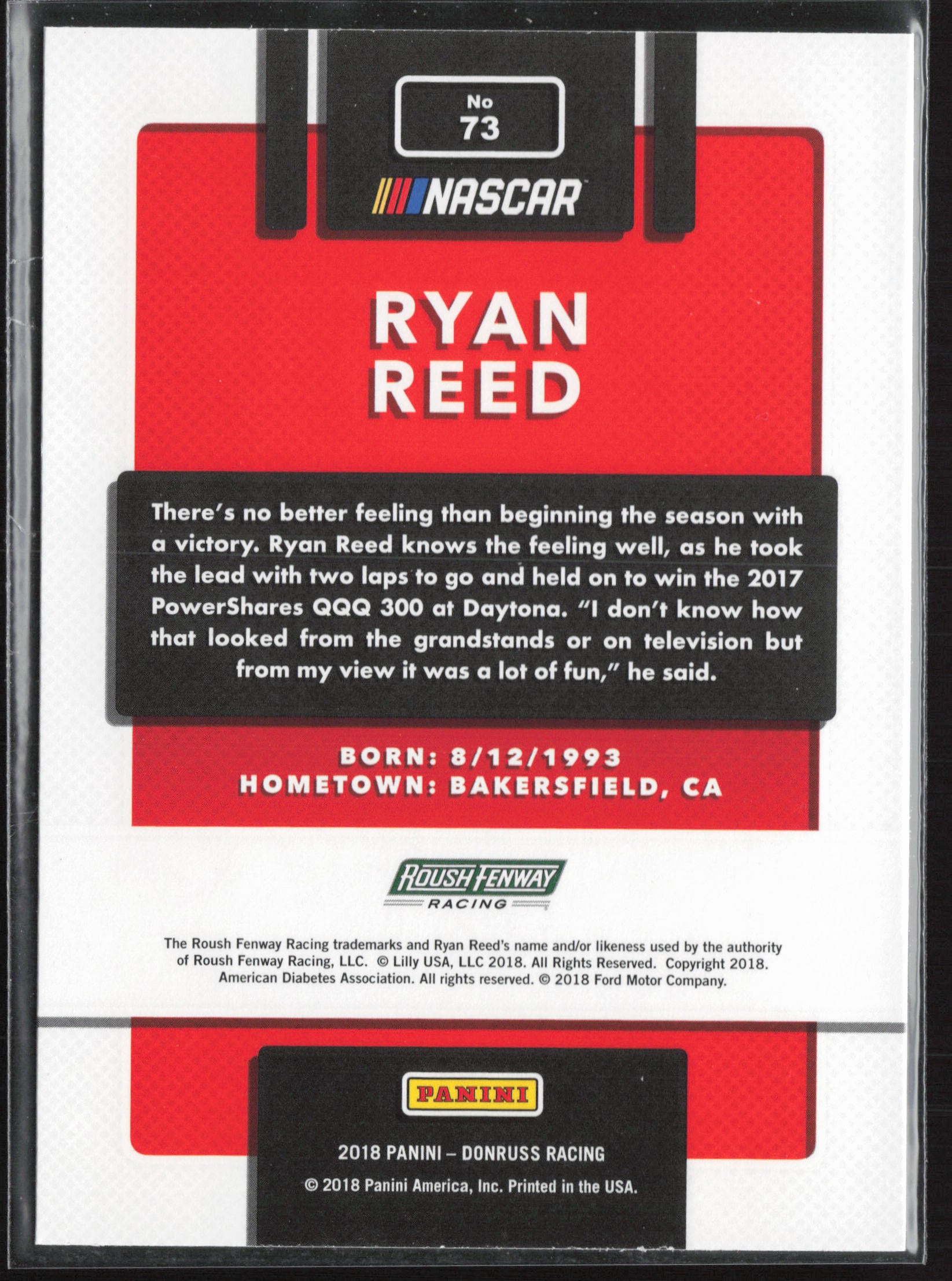 2018 Donruss #73 Ryan Reed