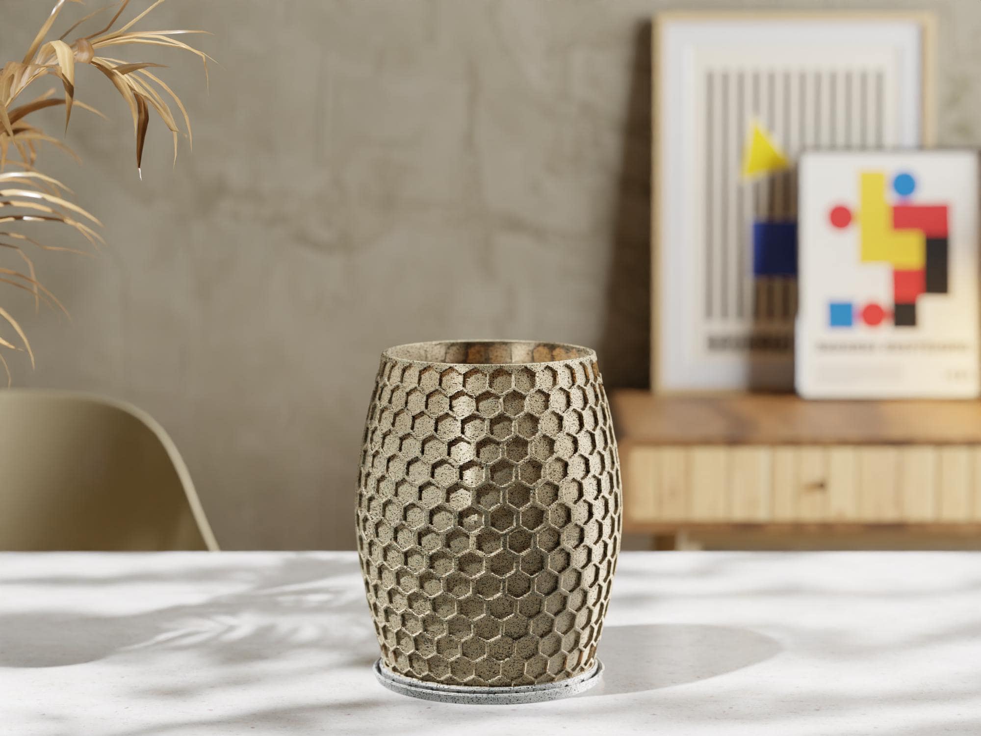 HexaFlow Planter with Base: Modern Geometric Plant Pot