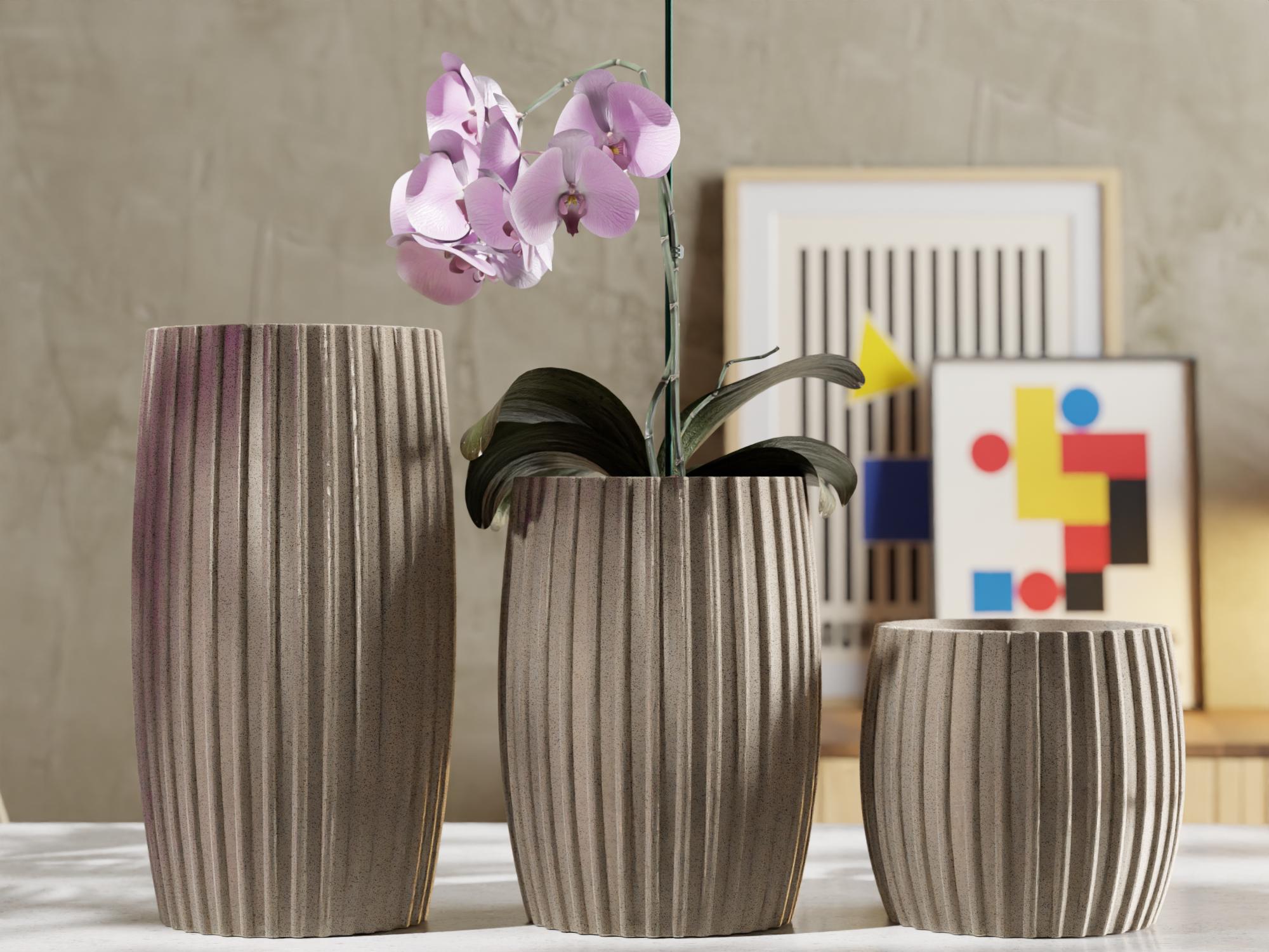 Linea Medium Planter Set – Modern Ribbed Pot with Drainage & Water Tray | Modular EvolvePlanter System