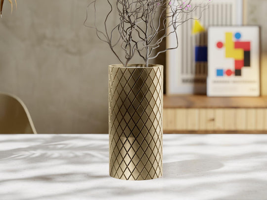 3D Printed Tall Planter: Geometric Indoor Plant Pot with Drainage