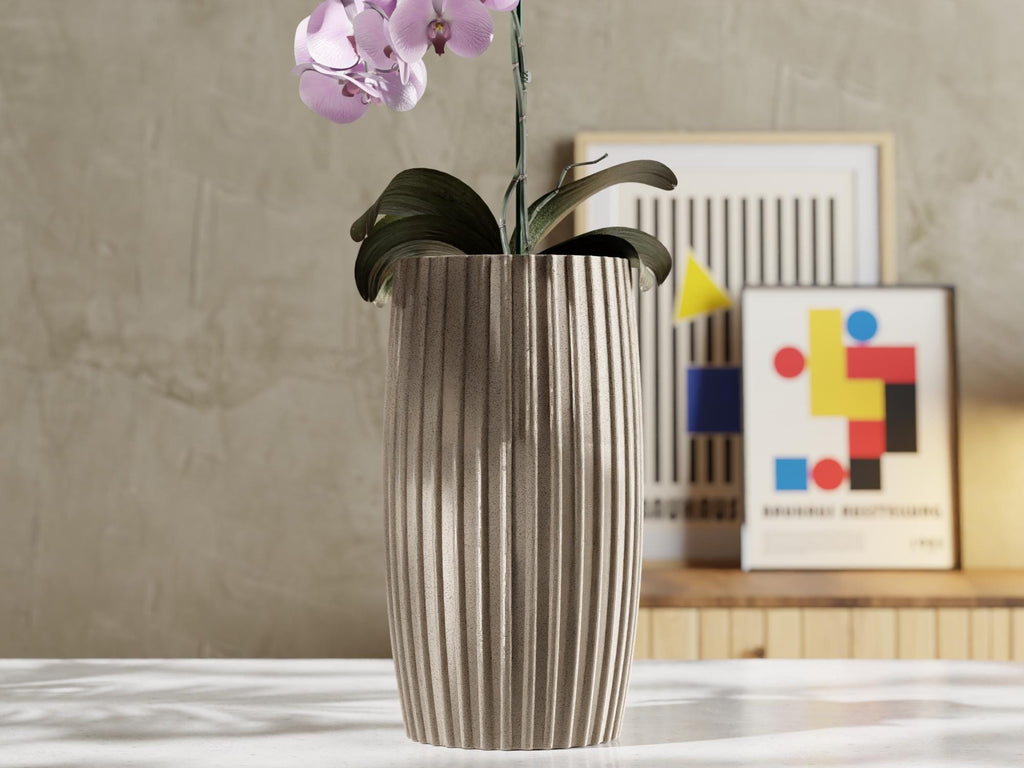 Linea Tall Ribbed Planter Set: Modern Vertical Design with Drainage